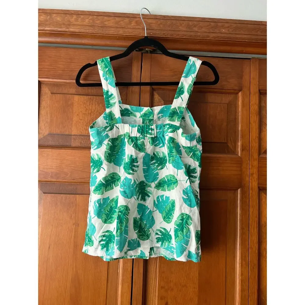 J. Crew Women's Linen-Blend Sleeveless Square Tank Top in Palm Print Size XXS